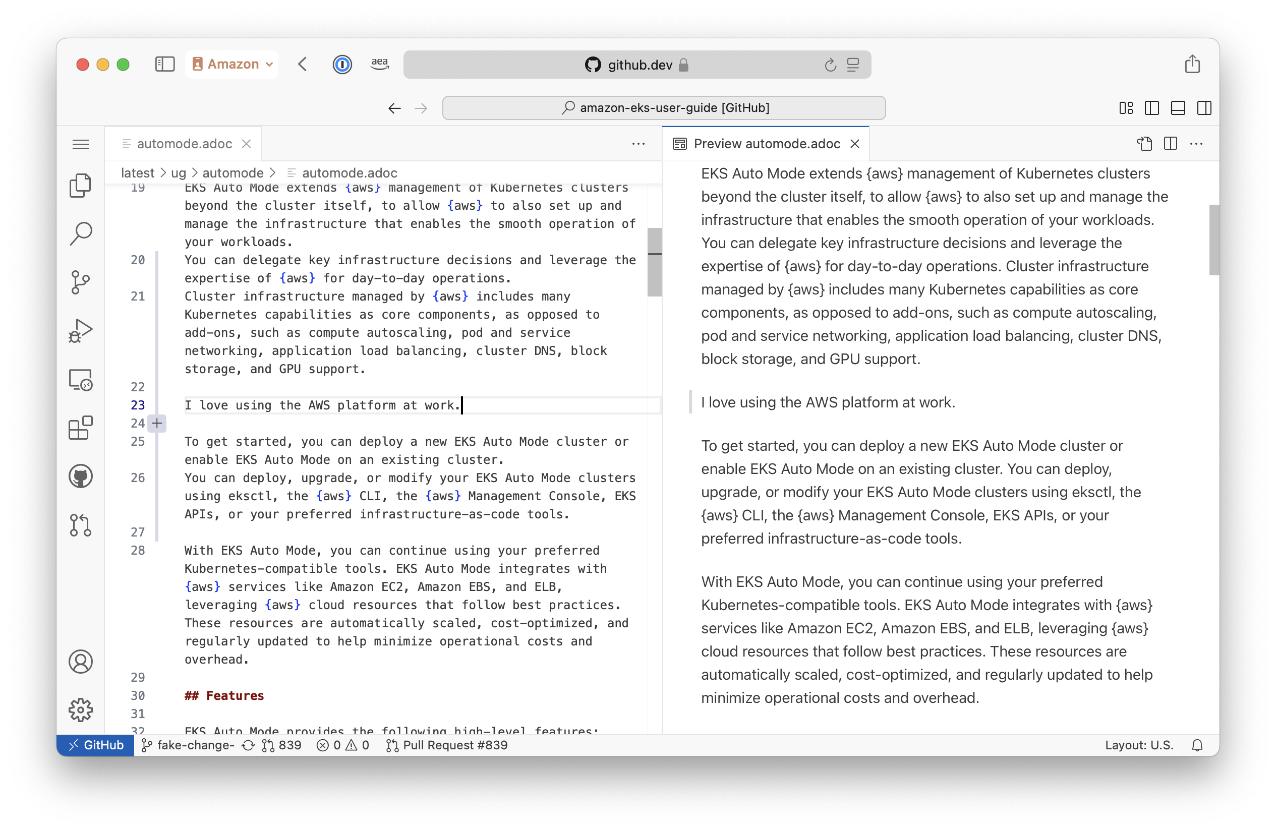 "GitHub.dev web editor user interface